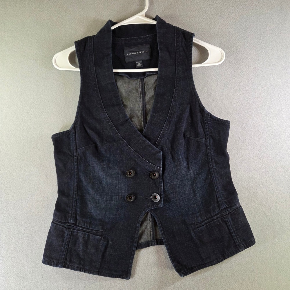 Banana Republic Dark Wash Indigo Denim Double Breasted Tuxedo Vest Academia 10